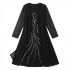 Women’s V Neck Midi Dress – Sheath Sequin Jacket Set