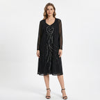 Women’s V Neck Midi Dress – Sheath Sequin Jacket Set