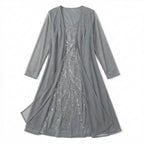 Women’s V Neck Midi Dress – Sheath Sequin Jacket Set