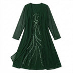 Women’s V Neck Midi Dress – Sheath Sequin Jacket Set