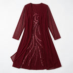 Women’s V Neck Midi Dress – Sheath Sequin Jacket Set
