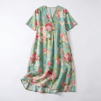 Women’s V Neck Midi Dress – Short Sleeve Floral