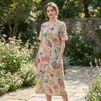 Women’s V Neck Midi Dress – Short Sleeve Floral