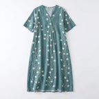 Women’s V Neck Midi Dress – Short Sleeve Floral