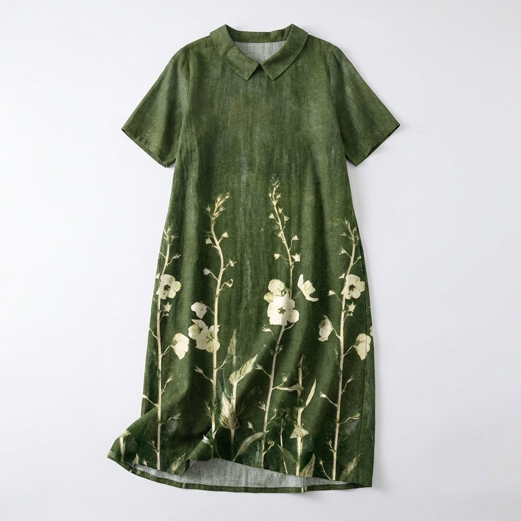 Women’s V Neck Midi Dress – Short Sleeve Floral