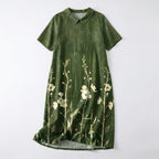 Women’s V Neck Midi Dress – Short Sleeve Floral