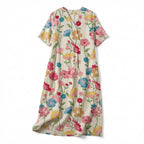Women’s V Neck Midi Dress – Short Sleeve Floral