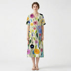 Women’s V Neck Midi Dress – Short Sleeve Floral
