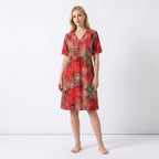 Women’s V Neck Midi Dress – Short Sleeve Printed