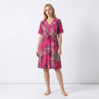 Women’s V Neck Midi Dress – Short Sleeve Printed