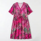 Women’s V Neck Midi Dress – Short Sleeve Printed