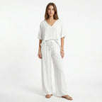 Women’s V-Neck Top and Wide Leg Trousers Two Piece Set
