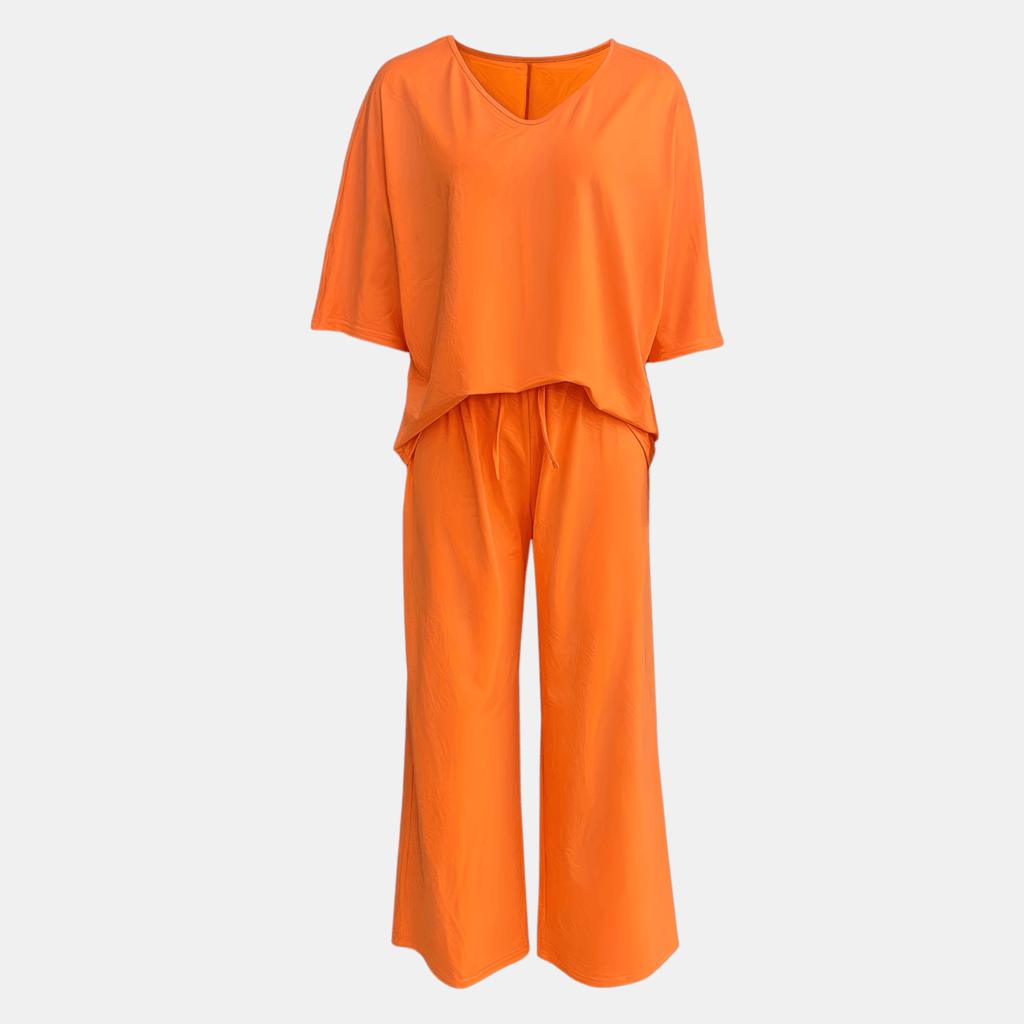 Women’s V-Neck Top and Wide Leg Trousers Two Piece Set