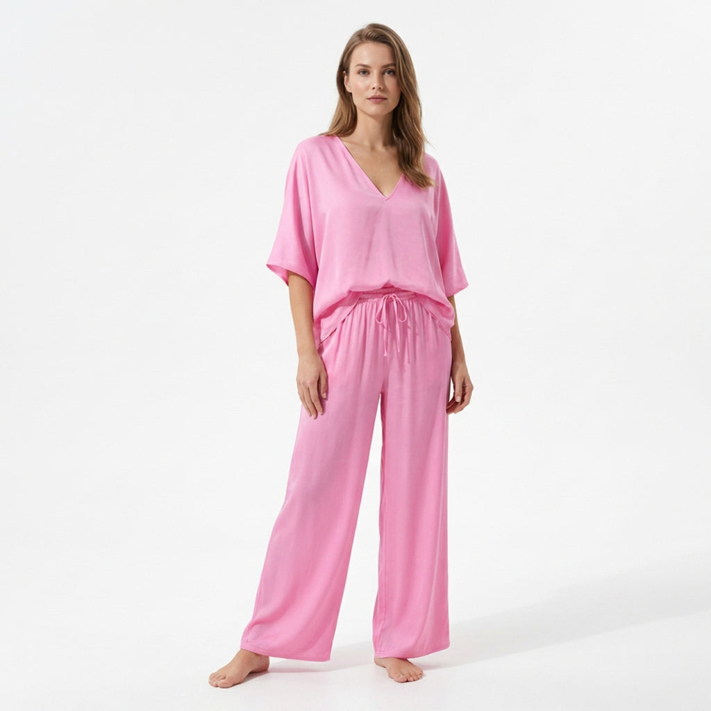 Women’s V-Neck Top and Wide Leg Trousers Two Piece Set