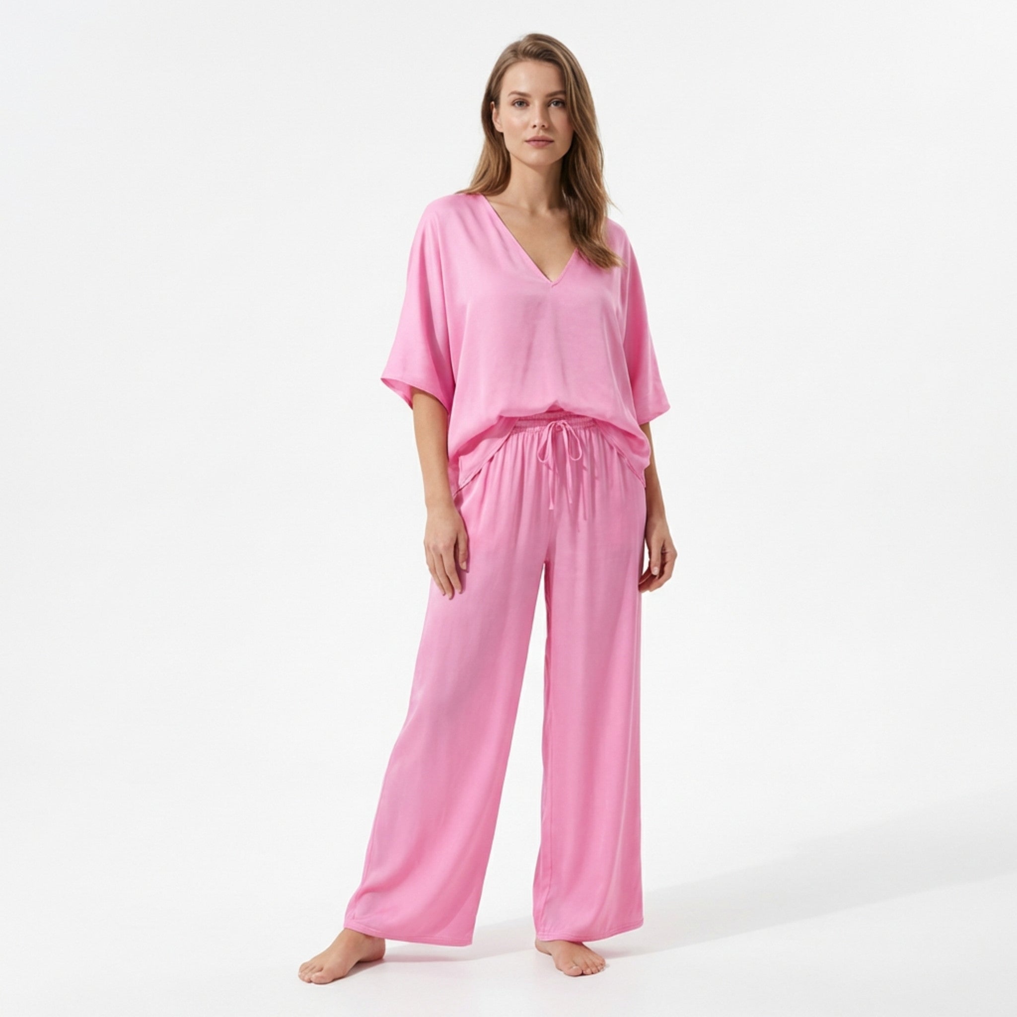 Women’s V-Neck Top and Wide Leg Trousers Two Piece Set