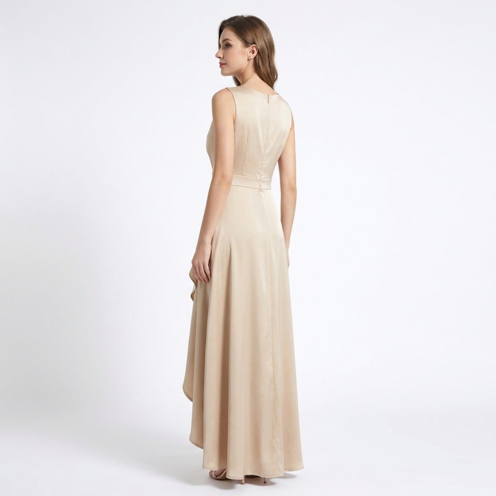Women’s Wrap Midi Dress – Sleeveless V Neck Asymmetric Hem