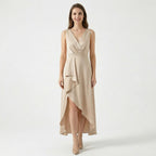 Women’s Wrap Midi Dress – Sleeveless V Neck Asymmetric Hem