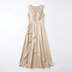 Women’s Wrap Midi Dress – Sleeveless V Neck Asymmetric Hem