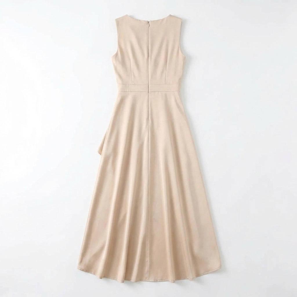 Women’s Wrap Midi Dress – Sleeveless V Neck Asymmetric Hem