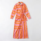 Women’s Wrap Midi Dress – Long Sleeve Tie Waist