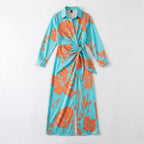 Women’s Wrap Midi Dress – Long Sleeve Tie Waist