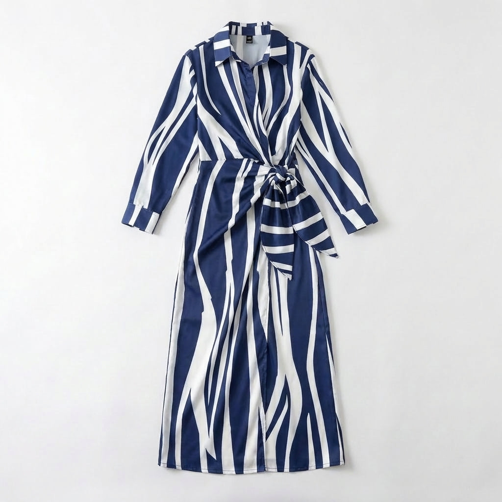 Women’s Wrap Midi Dress – Long Sleeve Tie Waist
