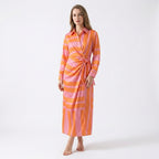 Women’s Wrap Midi Dress – Long Sleeve Tie Waist